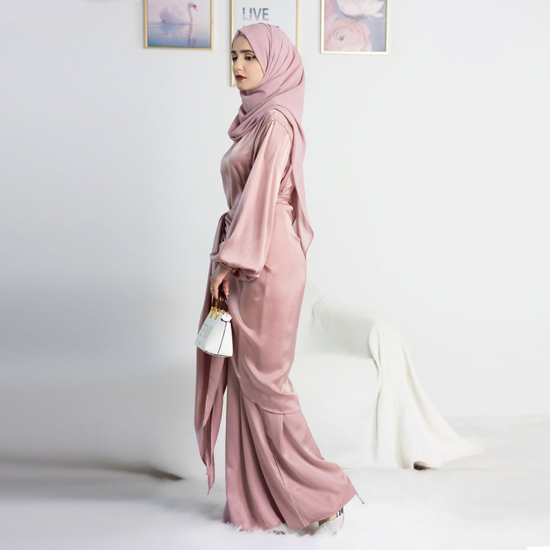 Pink Satin Wrap Maxi Dress