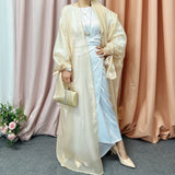 Organza Open Abaya with Tie Sleeves