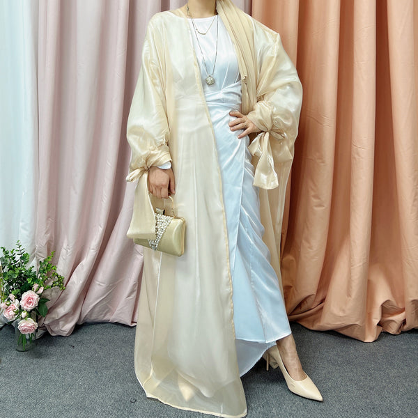 Organza Open Abaya with Tie Sleeves