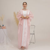 Organza Open Abaya with Tie Sleeves