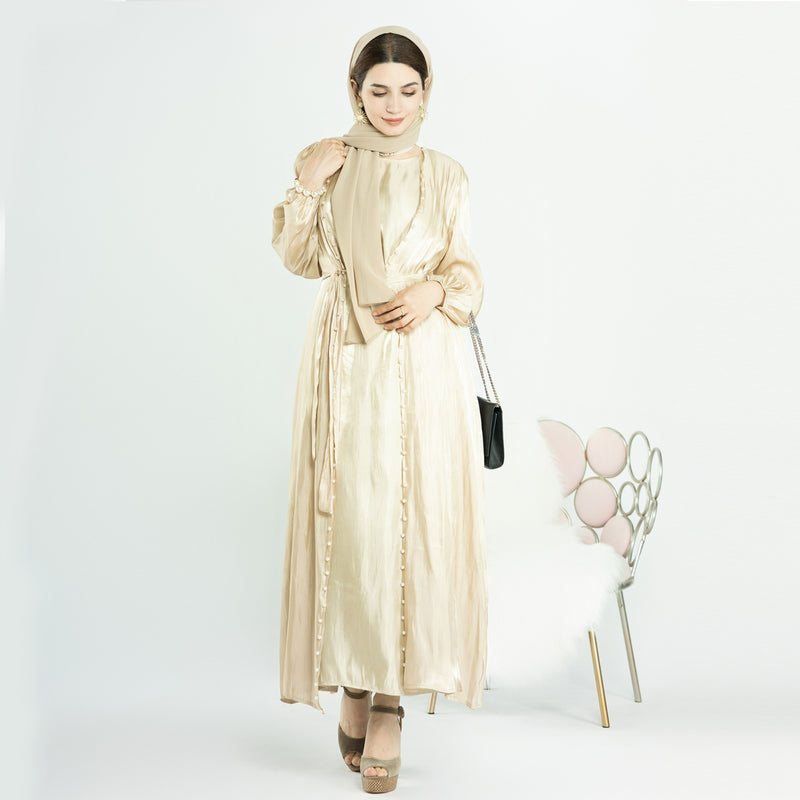 Satin Abaya Set Beige