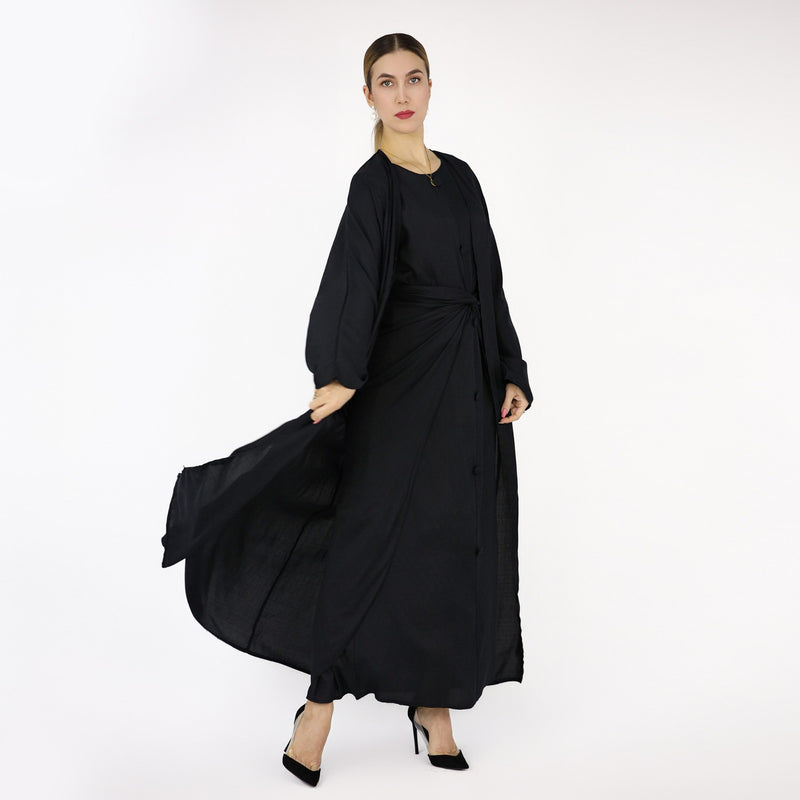 Black Linen Abaya Set