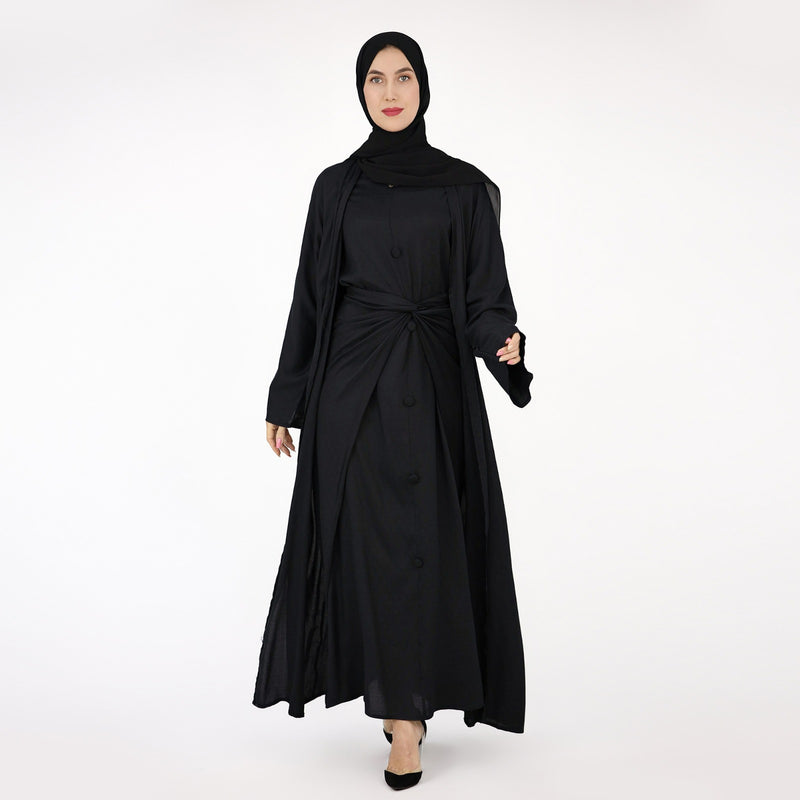 Black Linen Abaya Set