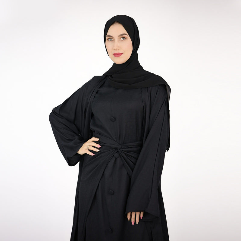 Black Linen Abaya Set