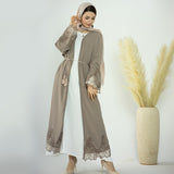 Khaki Open Abaya With Embroidered Border