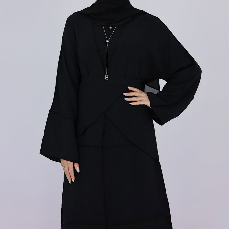 Black with Overlocking Stitch Abaya Set