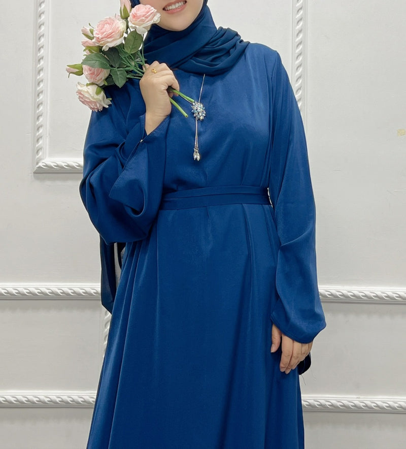 Navy Soft Satin Closed Abaya