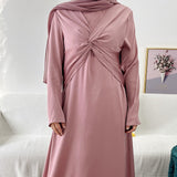 Pink Satin Two Piece Abaya Set