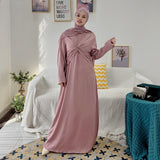 Pink Satin Two Piece Abaya Set