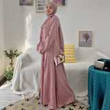 Pink Satin Two Piece Abaya Set