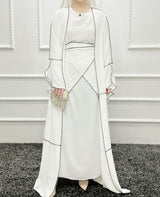 White Abaya Set with Contrast Overlocking Stitch