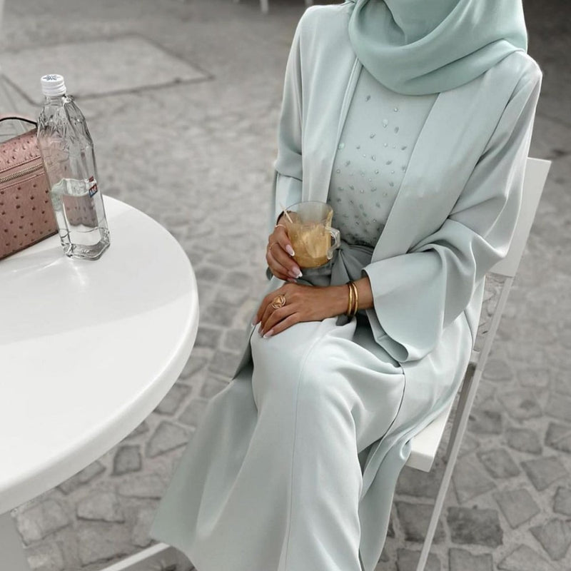 Mint Green Abaya Set with Pearl