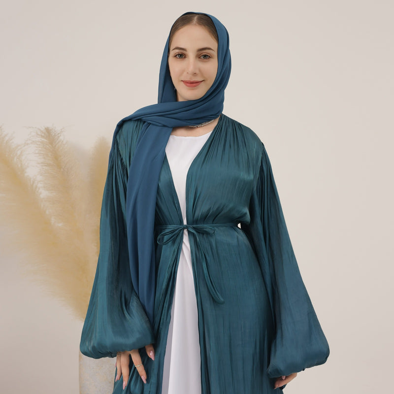 Blue Satin Open Abaya