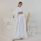 White Floral Organza Open Abaya with Tie Sleeves