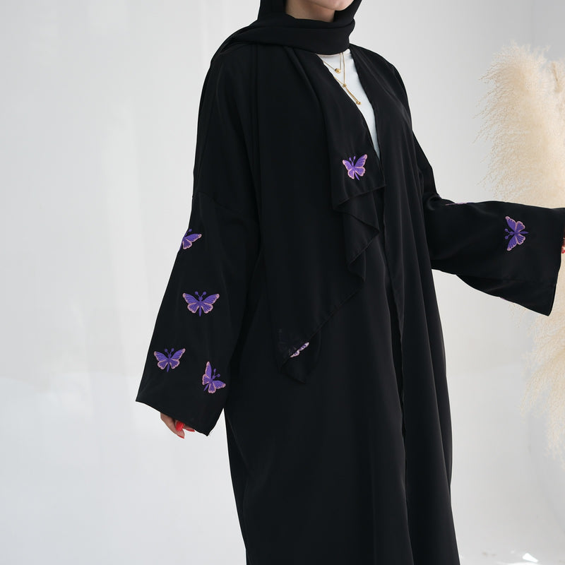 Butterfly Embroidered Sleeve Open Abaya