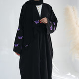 Butterfly Embroidered Sleeve Open Abaya