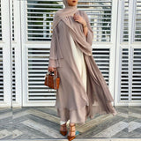 Khaki Chiffon Layered Open Abaya