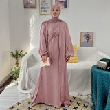 Pink Satin Two Piece Abaya Set