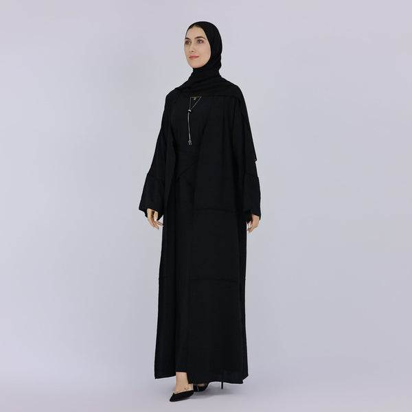 Black with Overlocking Stitch Abaya Set