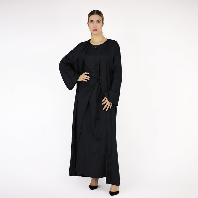 Black Linen Abaya Set