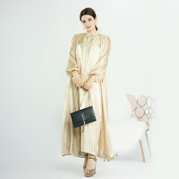 Satin Abaya Set Beige