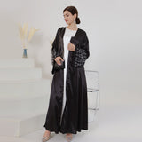 Satin Open Abaya with Pear Embroidered Sleeve